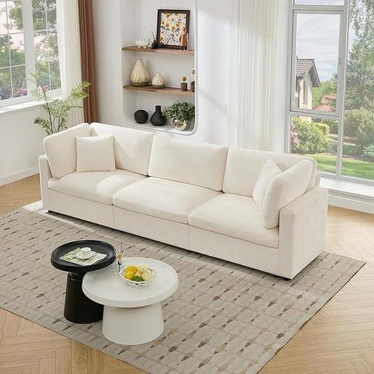 Tbfit Modern Sectional Sofa, Down-Filled Cushions, Extra Comfy Cloud Couch for Home, Living Room, Beige