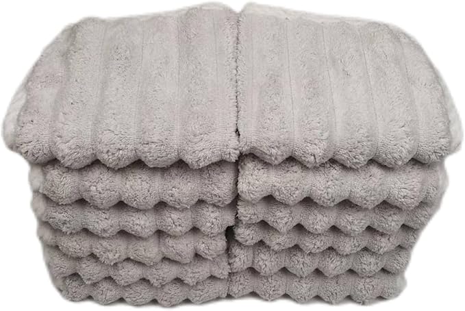SOFTBATFY Soft Washcloths 12 Pack, High Absorbent Microfiber Ribbed Essential Washcloths for Bathroom, Home, Hotel, Spa, Beach, Pool, Gym (Washcloth - Set of 12, Grey)