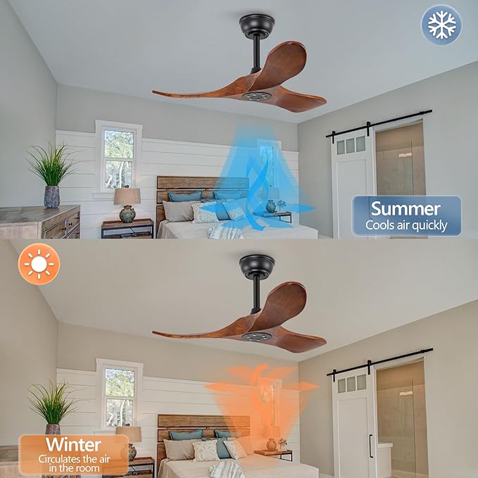 36 Inch Solid Wood Ceiling Fan with Remote,Ceiling Fan no Light,6 Speeds,Noiseless,Reversible DC Motor,Modern Ceiling Fans without Lights for Living Room Bedroom Farmhouse,Patios