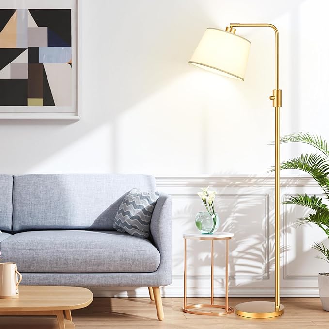 【Upgraded】 Dimmable Floor Lamp, 1000 Lumens LED Edison Bulb Included, Arc Floor Lamps for Living Room Modern Standing Lamp with Shade, Tall Lamps for Living Room Bedroom Office Dining Room - Gold