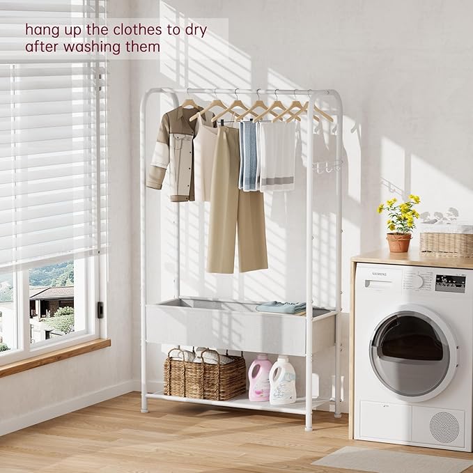 SINGAYE Clothes Garment Coat Rack Drying Clothing Racks Metal Freestanding for Hanging Clothes Portable Closet for Laundry Bedroom White
