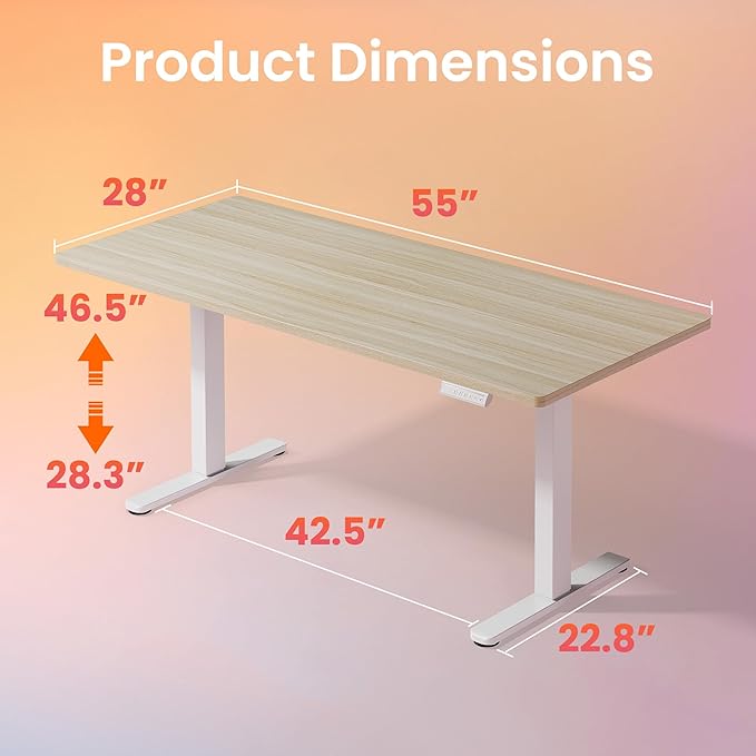 HUANUO 55 x 28 inch Electric Standing Desk Adjustable Height, 4 Memory Height Settings, Sit Stand Up Desk for Home Office & Computer Workstation, Light Walnut