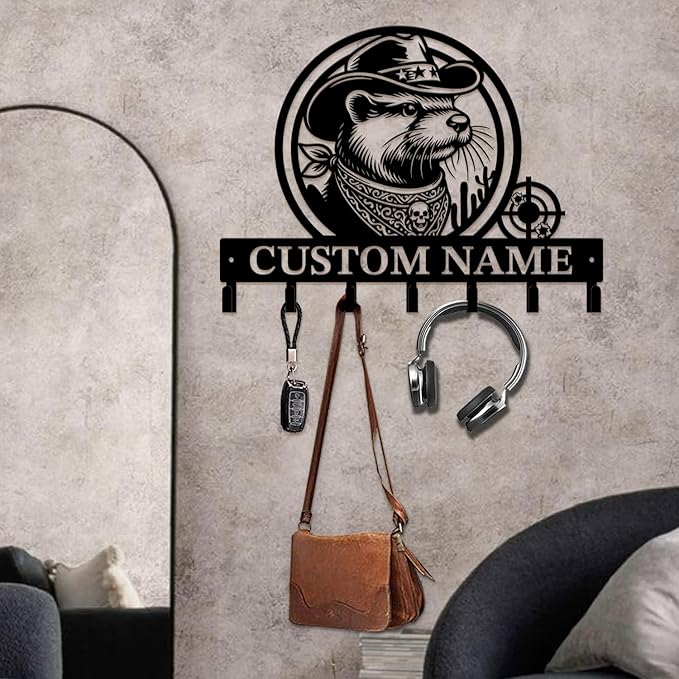 Custom Western Cowboy Metal Iron Key Hooks,Personalized Name & Text Engraving,Decor Wall Keys Holder for Home Entryway (Style C)