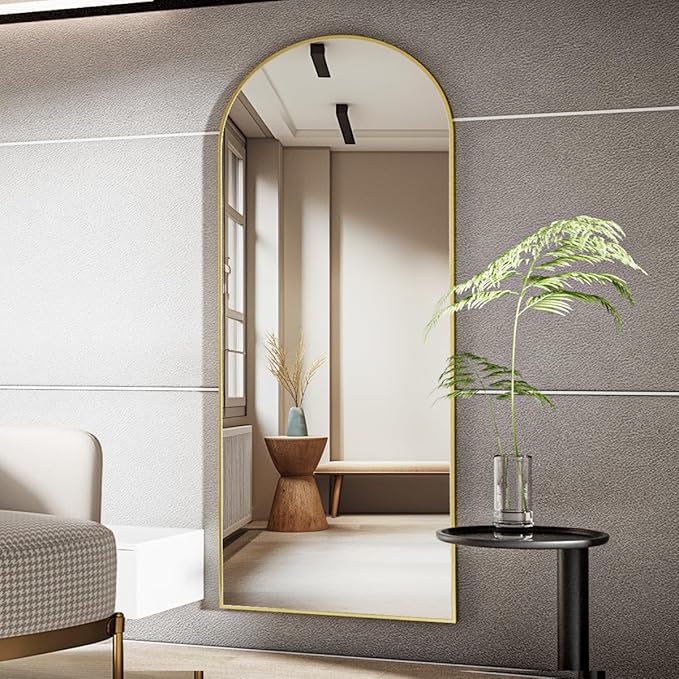 Koonmi Arched Full Length Mirror, 71"x26" Full Body Floor Mirror Standing Hanging or Leaning Wall, Full Body Mirror with Stand, Aluminum Alloy Thin Frame for Bedroom Living Room, Gold