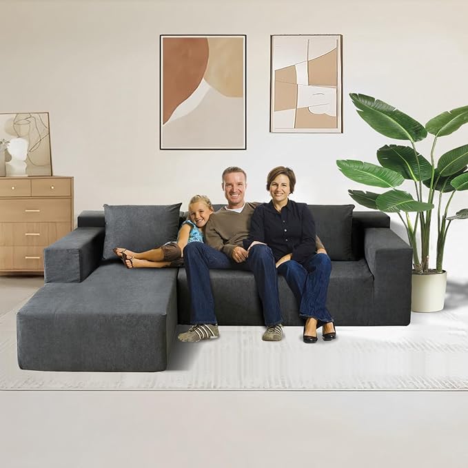 103" Cloud Sectional Sofa, No Assembly Required, Boneless L-Shape Couch with Chaise, Modern Minimalist Modular Couch, Free Combination, Deep Seat, Dark Grey, Left