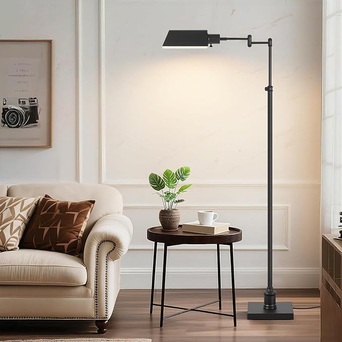 GyroVu Traditional Height Adjustable Pharmacy Floor Lamp with 350° Swing Arm, Color Temperature Adjustable Standing Lamp Metal Shade for Living Room Reading House Bedroom Home Office(Black)