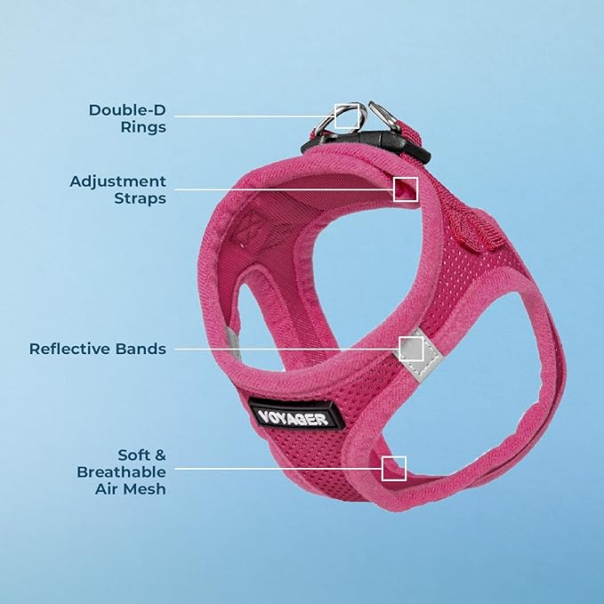 Best Pet Supplies Voyager Step-in Air Harness - All Weather Mesh, Reflective, No Pull Harness for Dogs, Cats - Secure with Hook & Loop Fastener, Buckle, Double D-Rings - Fuchsia, XXXS