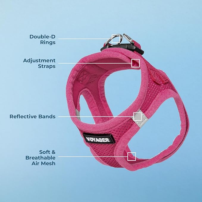 Best Pet Supplies Voyager Step-in Air Harness - All Weather Mesh, Reflective, No Pull Harness for Dogs, Cats - Secure with Hook & Loop Fastener, Buckle, Double D-Rings - Fuchsia, S