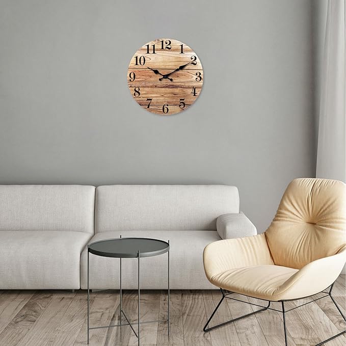 XNM Brown Wood Clock Battery Operated 16 Inch Large Wall Clocks for Living Room Decor Farmhouse Wall Clock Slient(MDF No Solid Wood)