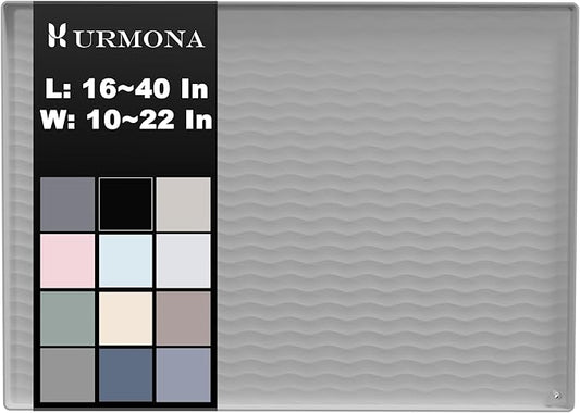 URMONA 37'' x 22'' Waterproof Silicone Under Sink Mat Cabinet and Counter Protector, Shelf Liner for Kitchen and Bathroom, Storage and Organizers, Litter Mat, Pet Cat Puppy Essentials（Light Grey）
