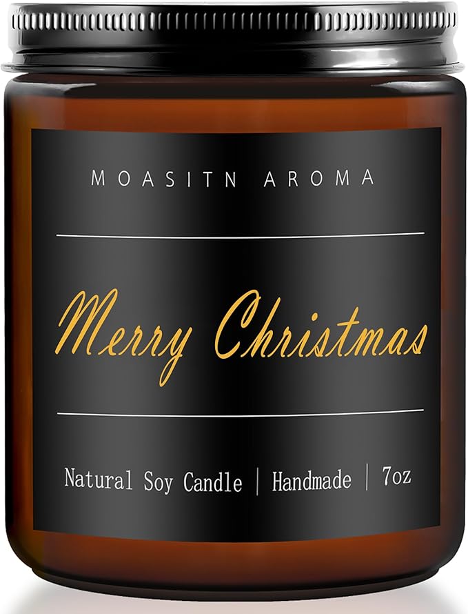 MOASITN Merry Christmas Scented Candles for Home|Cardamom,Cinnamon,Orange Scented Natural Soy Candle|Women,Men Jar Candel for Christmas,Winter,Relaxing|Longlasting Aromatherapy Candle|7oz