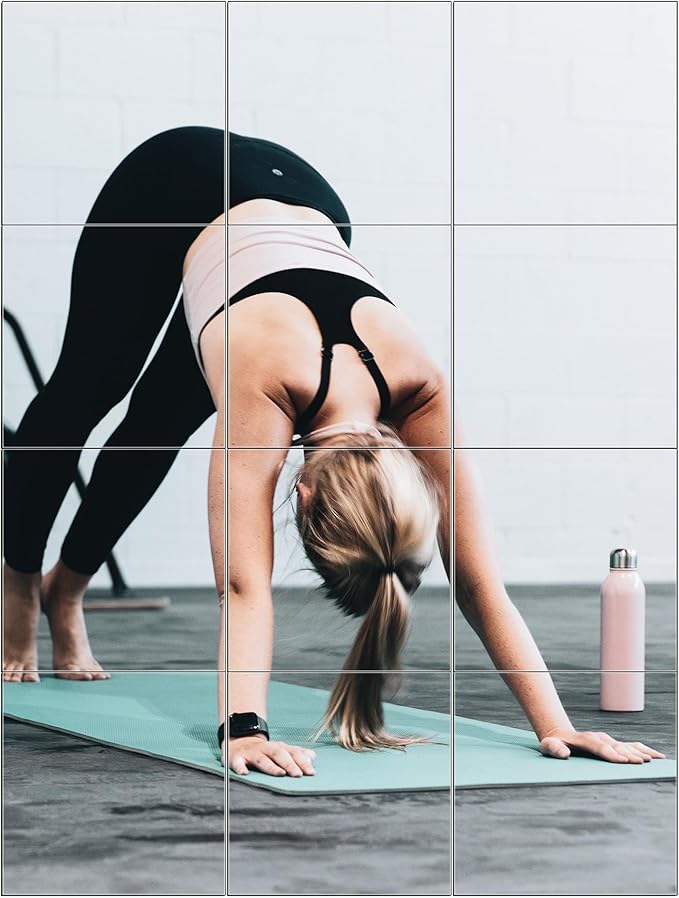 Ruomeng Home Gym Mirror Tiles - 10" x 10" x 12Pcs Full Length Mirror Tiles Glass Frameless Wall Mirror for Home Gym, Bedroom, Door & Bathroom