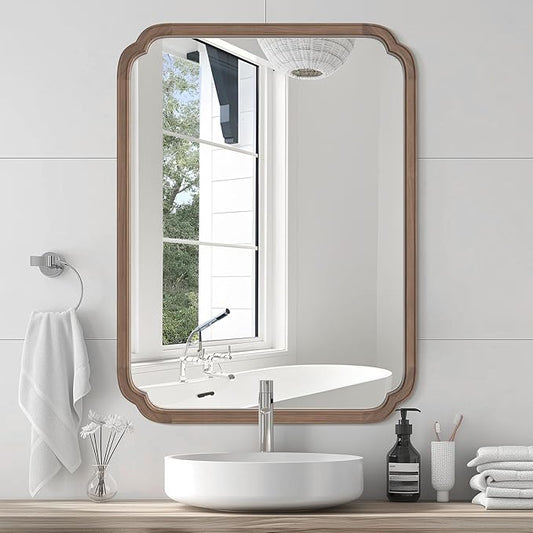 HOMECOOKIN Wood Bathroom Mirrors for Wall Mounted, 30" x 40" Rustic Wood Frame Wall Mirrors Decorative for Living Room or Bedroom Vanity Mirror (Walnut) A