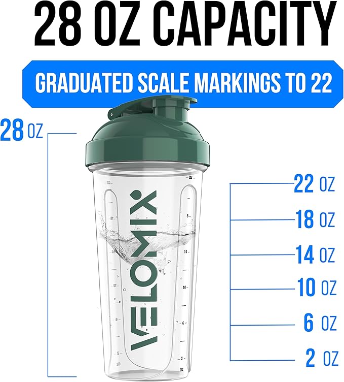 VELOMIX -6 PACK- 28 oz Protein Shaker Bottle for Protein Mixes - 6x Wire Whisk | Leak Proof Shaker Cups for Protein Shakes | Protein Shaker Bottle Pack | Protein Shake Cup (Muted Clarity)