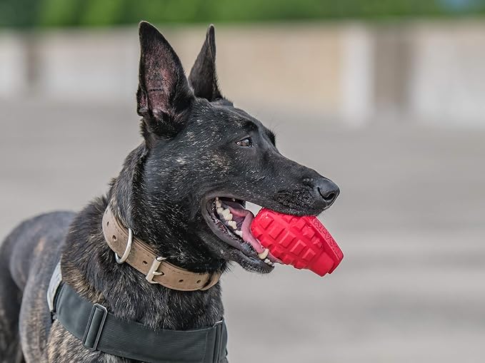 SodaPup USA-K9 Grenade – Durable Dog Treat Dispenser and Chew Toy Made in USA from Non-Toxic, Pet Safe, Food Safe Natural Rubber Material for Mental Stimulation, Problem Chewing, Calming Nerves & More