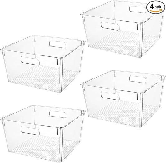 Extra Large Clear Plastic Storage Bins, Perfect for Kitchen Organization or Pantry Organization and Storage, Laundry Room, Fridge, Freezer Organizer Plastic Storage Containers for Organizing