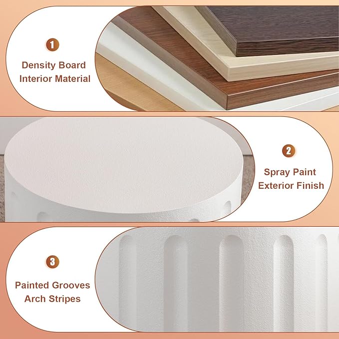 Round Nesting Coffee Table Set of 2, Round Fluted Coffee Tables for Living Room Modern Nesting End Side Tables for Small Spaces (B White)