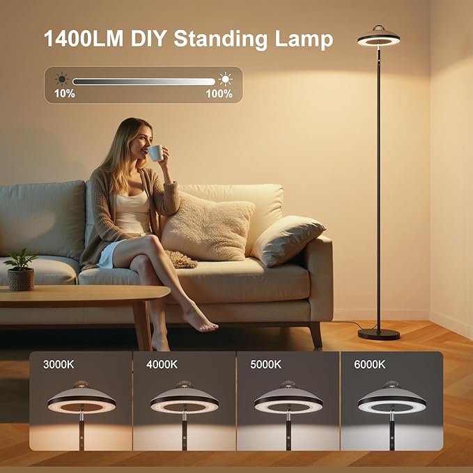 DUSKTEC Floor Lamp with RGB Star Projector, 15W 1400LM Dimmable 4 Color Temperatures LED Standing Lamp with Remote, Modern Tall Black Corner Lamp for Living Room, Bedroom, Office