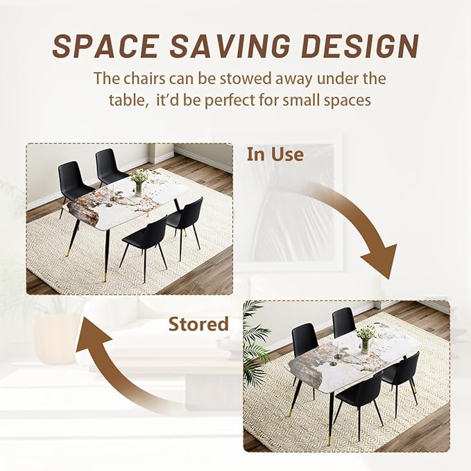 Modern Dining Table Set for 4, 62'' Sintered Stone Table, 4 Chairs, Easy to Assemble