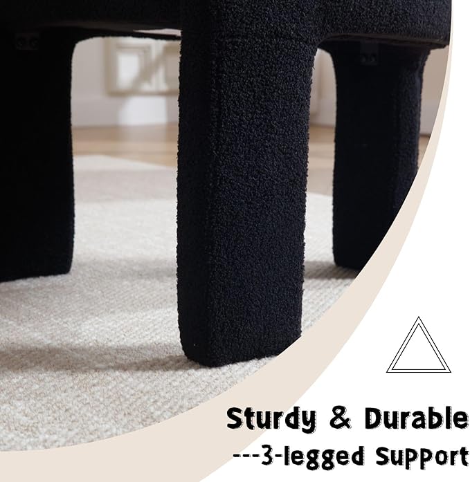 Modern Sherpa Barrel Dining Chairs Set of 4, Upholstered Boucle Accent Chairs With Arms, Comfy Makeup Vanity Seating for Dining, Living Room, Kitchen - Black