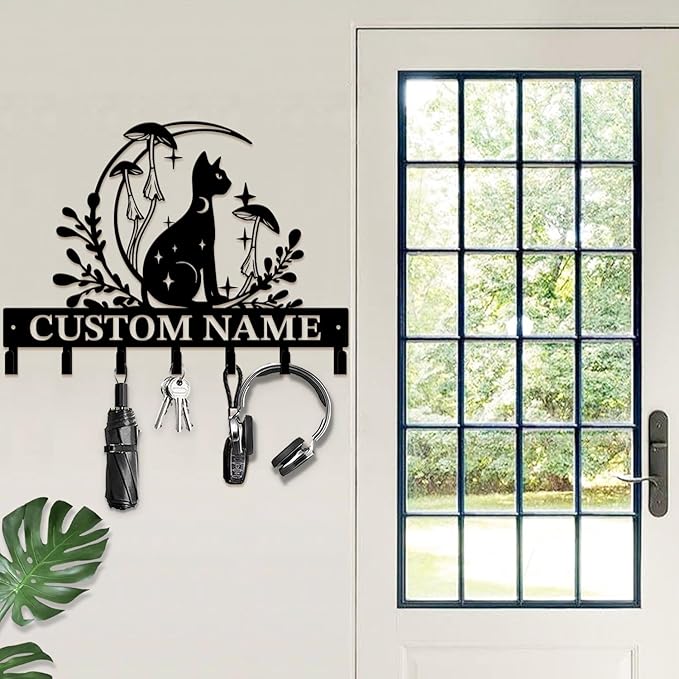 Customized Keys Holder - Personalized Mushroom Wonderland Key Hooks Wall Metal Sign Decor,Wall Holder,Door Hook (Style G)