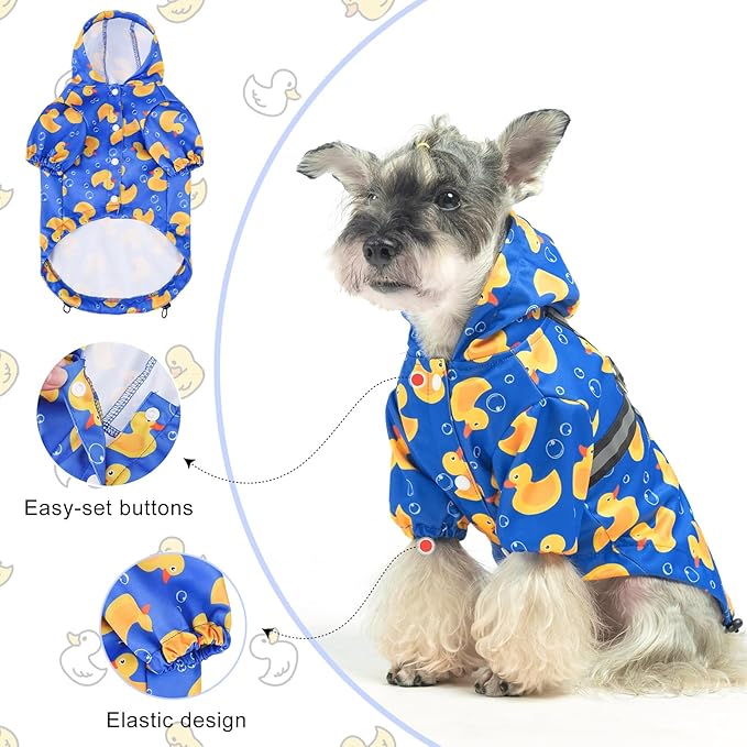 BEAUTYZOO Dog Raincoat Hooded with Harness Built-in for Small Medium Large Dogs Girls Boys, Dog Rain Jacket Slicker Poncho,Waterproof Dog Rain Coat Clothes for Winter Rainy Snowy Days, Yellow Duck, S
