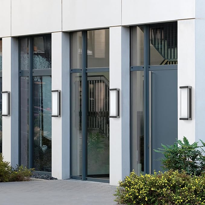 10%-100% Dimming LED Modern Outdoor Wall Light 2 Packs, 16in 6000K Dimmable Porch & Patio Wall Light Fixture,Black Aluminum&Dual PC Wall Lights for Garage Living Room Courtyard House(2Packs 6000K)