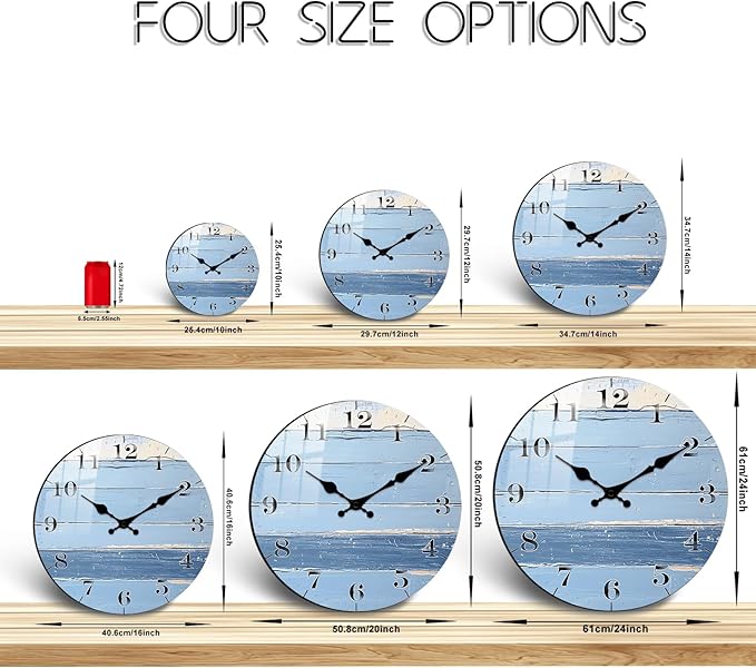 Farmhouse Wooden Wall Clock for Living Room - 14 Inch Silent Round Clock with Tempered Film, Rustic Kitchen Decor Battery Operated Non-Ticking Wall-Clock