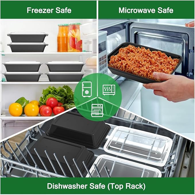 Meal Prep Containers with Lids - 150 Count – 58oz Large Reusable Food Storage Containers Bulk – Durable, Stackable, Freezer & Microwave Safe Meal Prepping Containers for Leftovers, Lunch & Takeout