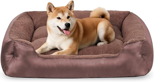 XL Dog Bed, Rectangle Soft Calming Pet Bed Large Washable Dog Couch, Warm Comfortable, Non-Slip Bottom, Brown