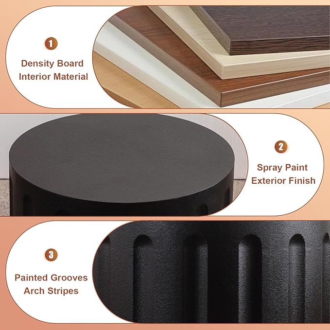 Round Nesting Coffee Table Set of 2, Round Fluted Coffee Tables for Living Room Modern Nesting End Side Tables for Small Spaces (B Black)