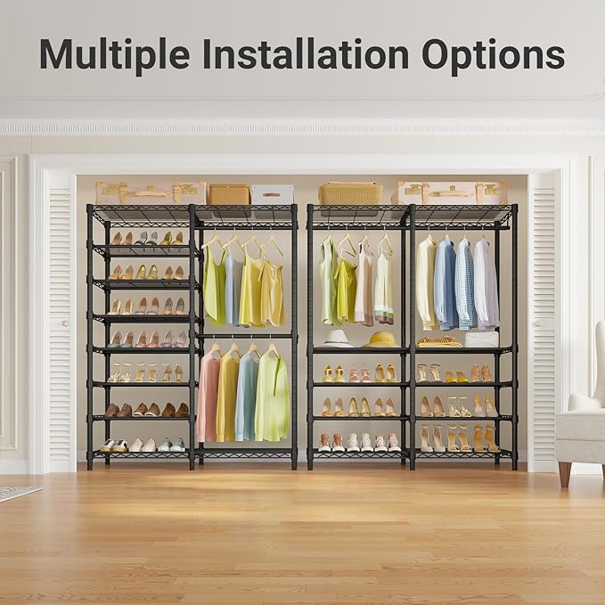 VIPEK S2 Heavy Duty Clothes Rack with Shoe Shelves Freestanding Clothing Rack with 6-Tier Shoe Rack, Double Hanging Rod, Adjustable Shelf, Walk in Closet Organizer Garment Rack, Black