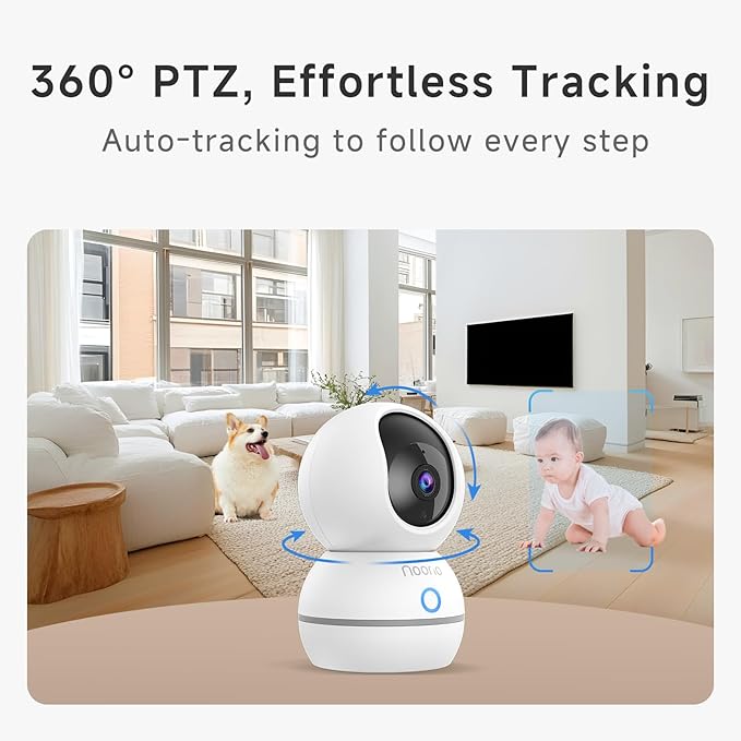 Noorio 2K Indoor Security Camera, Pet Camera with Speaker Pan&Tilt, One Click Call Baby Monitor Night Vision, Smart Motion Tracking Cam for Dogs, Plug-in 24/7 SD&Cloud Storage, CS201