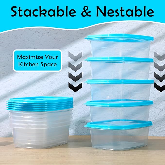 18 Pcs 33 Oz Plastic Food Storage Containers with Lids Portion Box Sets with Cover Stackable Plastic Containers with Lids Microwave Freezer Dishwasher Safe(Blue)
