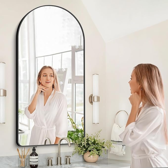 Arched Bathroom Mirror, 55"x36" Black Arched Mirror for Bathroom, Wall Mounted Mirror, Black Vanity Wall Mirror w/Metal Frame for Bedroom, Entryway, Living Room, Hanging or Leaning Against Wall