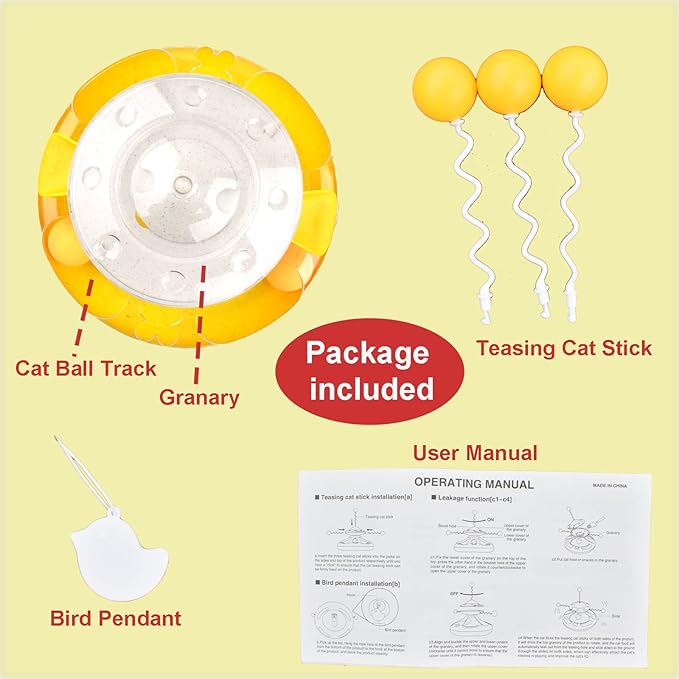 3 in 1 Interactive Cat Toys Balls Cat Fidget Spinner Treat Toys Windmill Cat Food Dispenser Toys Cat Slow Feeder Dry Food Cat Teaser Wand for Indoor Cats