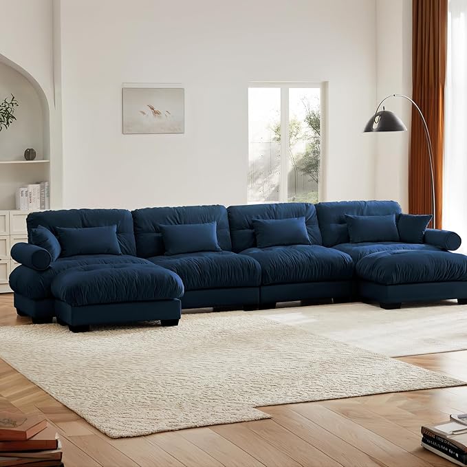 Blue Ottoman for Modular Sectional Sofa, Single Sofa, Ottoman Seat for Convertible Sectional, Velvet Sofa Couch for Living Room, Bedroom, Apartment