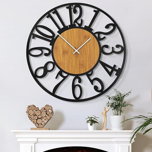 Large Wall Clock for Living Room Decor, 32 Inch Non Ticking Silent, Battery Operated Modern Vintage Oversized Wall Clock for Bedroom Kitchen