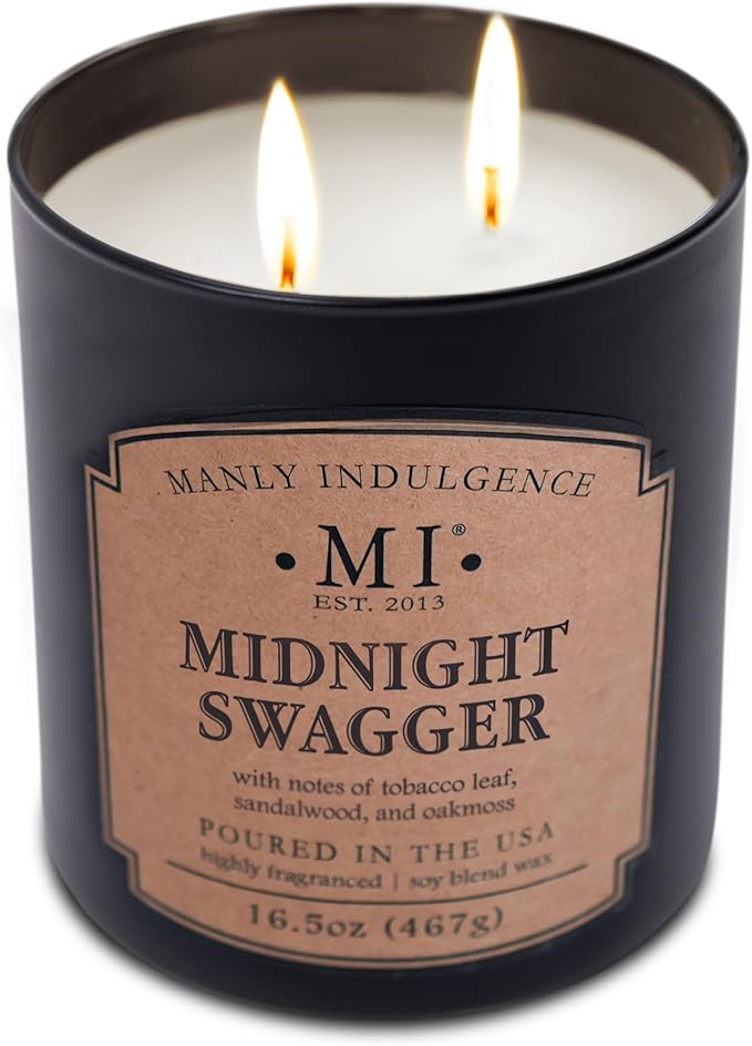 Manly Indulgence Midnight Swagger Scented Candles for Men, 2 Wick, 16.5 oz, Premium Soy Blend Wax, 60H Burn, Candles for Home Scented - Made in The USA