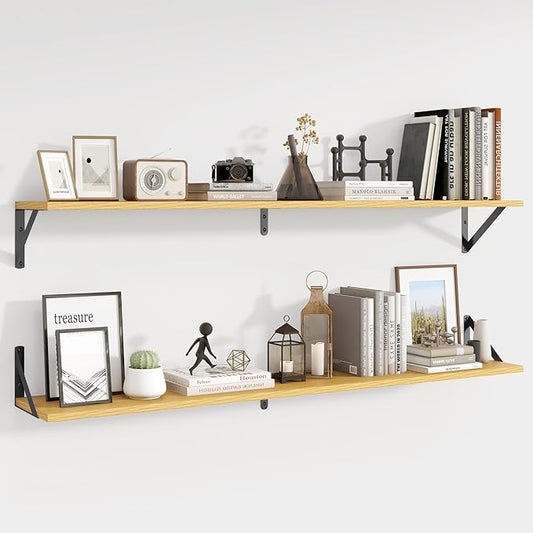 Axeman 48 Inch Floating Shelves | 8 Inch Deep Oak Wall Shelves Set of 2 | 47.3W x 8D Rustic Wood Shelves for Bookshelf Living Room Bedroom Home Office Bathroom