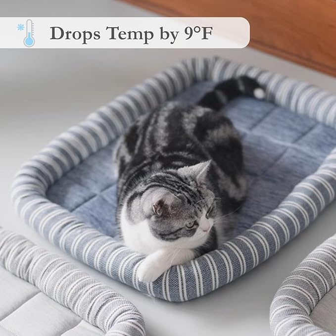 Cat Cooling Mat Bed, Summer Machine Washable Temperature-Regulating Breathable Sleeping Cushion for Indoor Kittens (Blue,L)