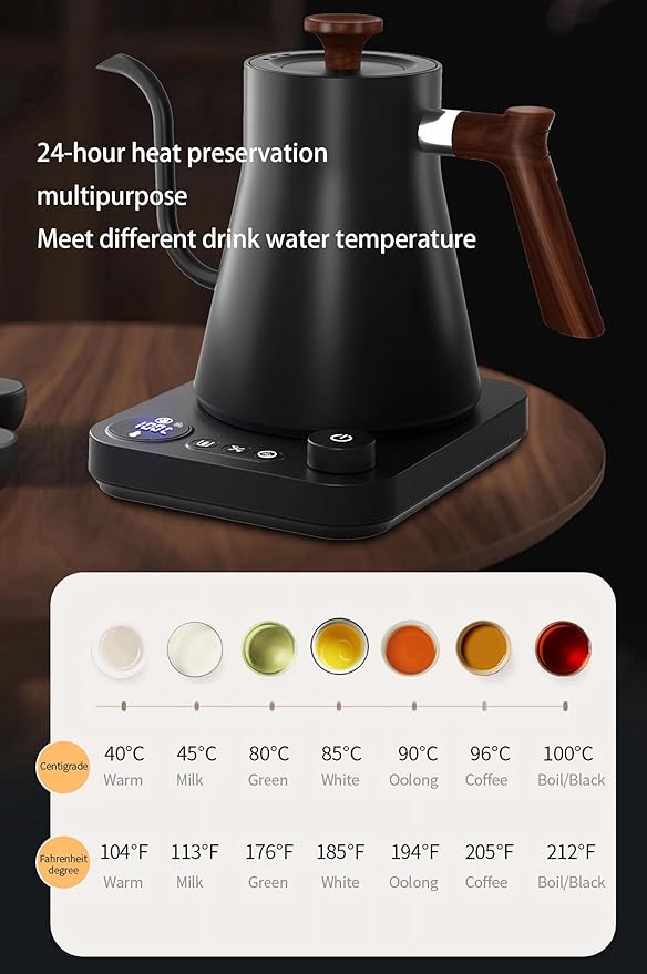 Electric Kettles, Gooseneck Electric Kettle, ±1℉ Temperature Control, Stainless Steel Inner, Quick Heating, for Pour Over Coffee, Brew Tea, Boil Hot Water, 0.9L (Black)