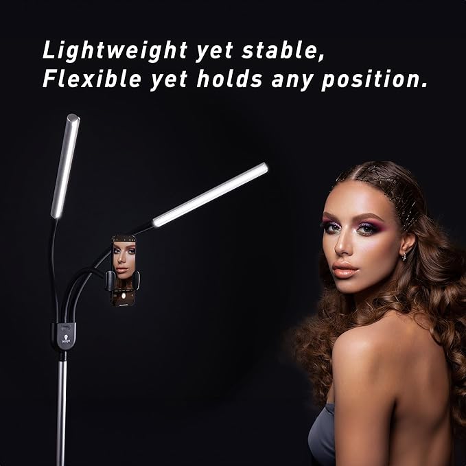 Daylight Company Gemini Floor Lamp, 2 Strobe Lamp, 4 Brightness Levels, Social Media, Nails, Salon, Beauty, Office and Much More - 4,500 LUX - 1,400 Lumen, Silver