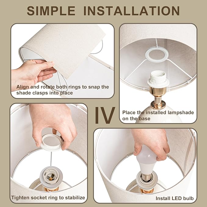 18.5" Table Lamp Set of 2 for Living Room Bedroom, Bedside Lamps for Night Stands, Desk Nightstand Lamp Dimmable, Modern Linen Cream Ceramic Lamps