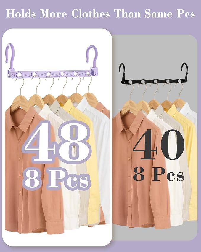 Space Saving Hangers for 48 Clothes, Reinforced Collapsible Hangers with 360° Swivel Hook, Hanger Hooks Space Saver for Closet Organizers and Storage, Dorm Room Essentials, Fully Assembled, Colorful