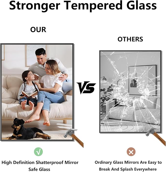 Bathroom Mirror 36"x48" Matte Black Rectangle Bathroom Wall Mirror for Over Sink, Modern Large Vanity Mirror, HD Tempered Glass, Anti-Rust Aluminum Alloy Frame, for Living Room, Bedroom, Entryway