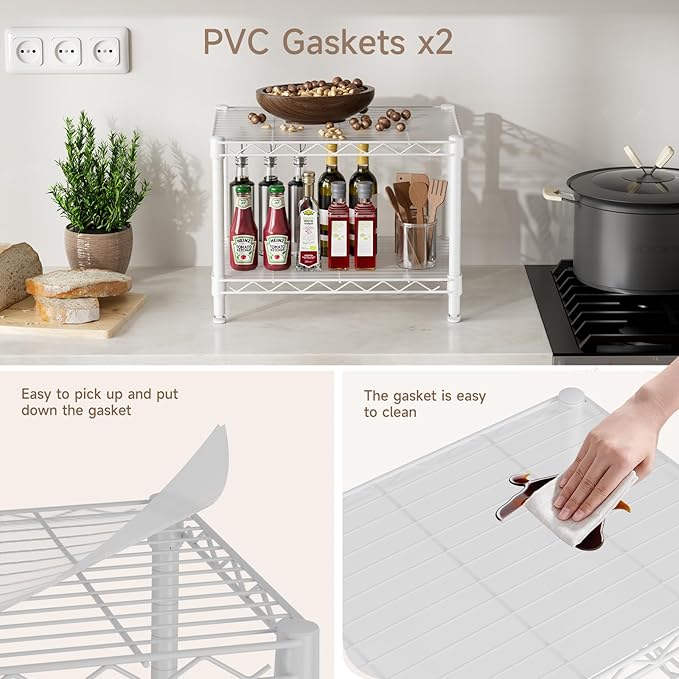 Small 2 Tier Shelves Storage Wire Shelving Unit Metal Shelf Adjustable Organizers Storage Shelving for Bathroom Laundry Room Kitchen Pantry12”D x 18”W x 12.2”H White