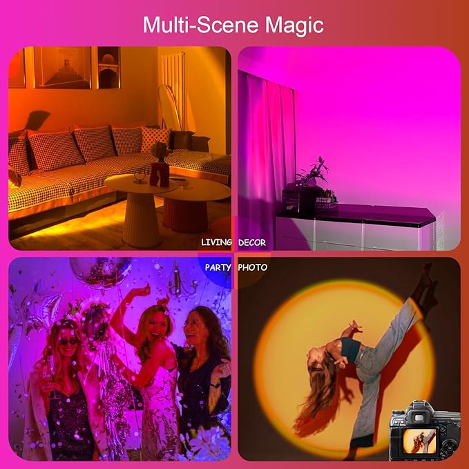 LED Sunset Lamp Projector,Multicolor Changing with USB Port,Sunset Light 180°Rotation for Room Decor,Sunset Lamp for Bedroom,Photography Party,Tiktok Live,Gift for Halloween, Christmas