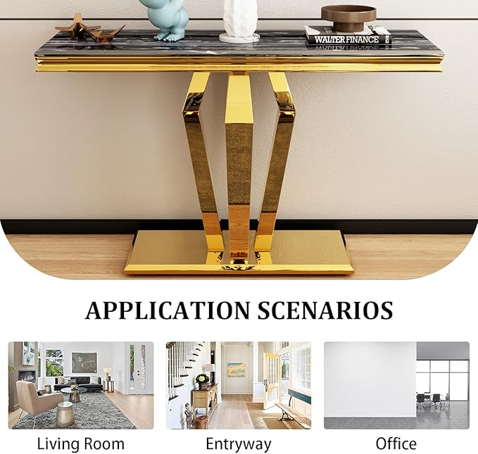 Asday Modern Console Sofa Table for Entryway, Black and Gold Console Table Narrow Long Hallway Tables for Living Room Office