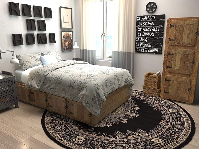 Unique Loom Reza Collection Traditional Persian Style Area Rug, 8' 0" x 8' 0", Black/Beige